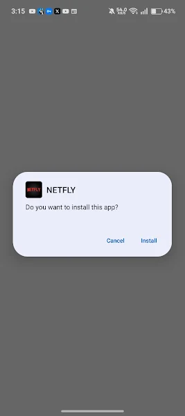 Netfly Mobile app home screen showing content categories